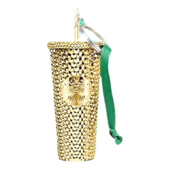 Starbucks Keychain Ornament Tumbler Gold Holiday Christmas Studded Metallic 2022 - Picture 2 of 2